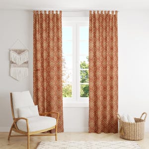 Hand Block Print Cotton Curtains: Floral Window Drapes, 84x43 Inch