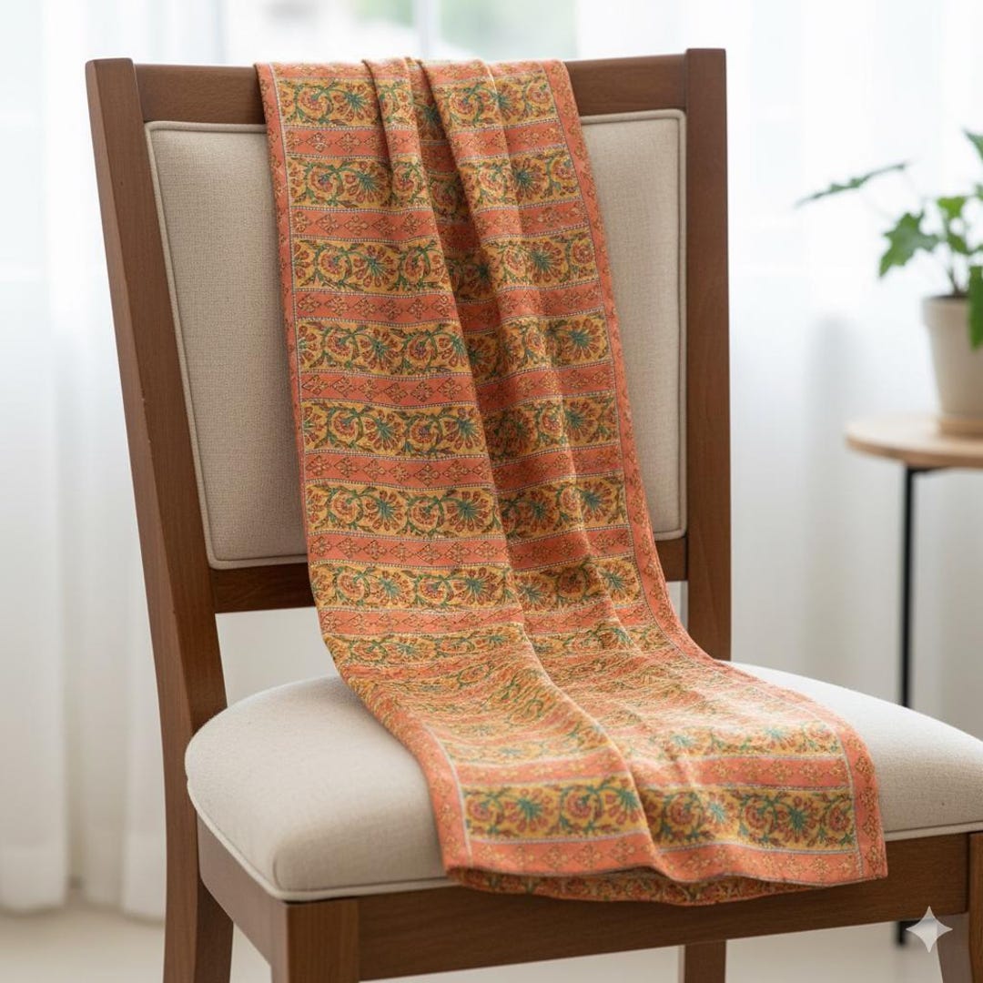 Yellow - Sanganeri Hand Block Print Cotton Scarf 27