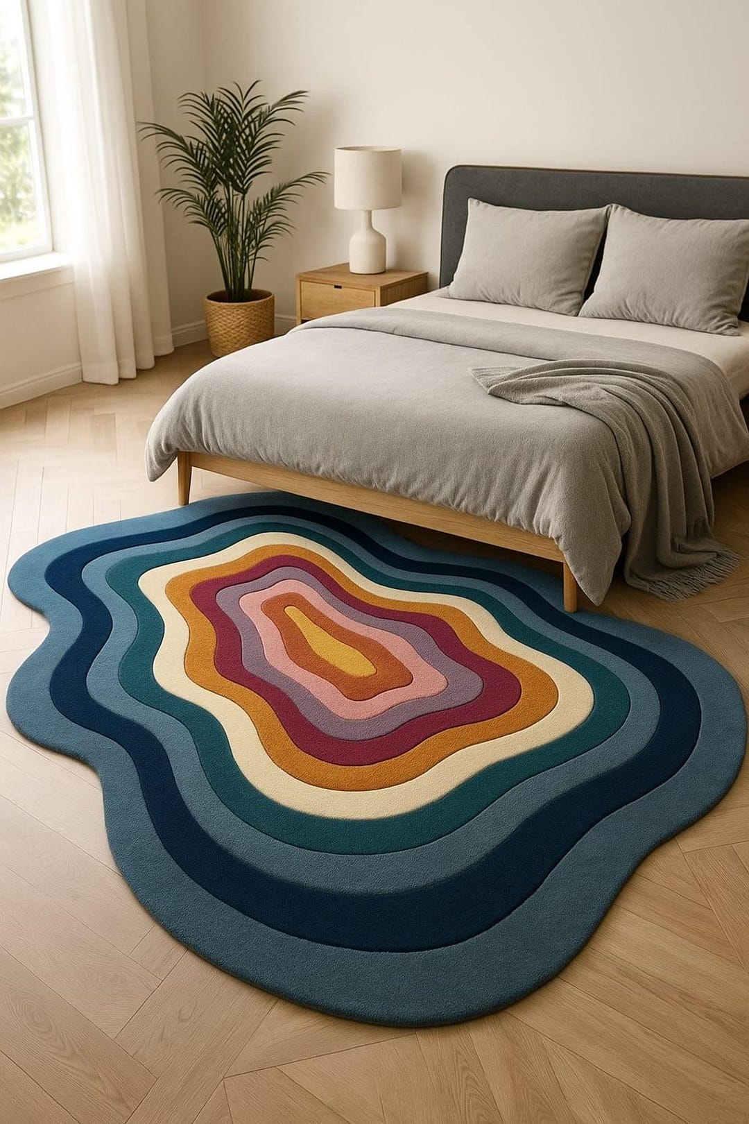 Hand Tufted Abstract Wool Rug - Multicolor Modern Irregular Shape Area ...
