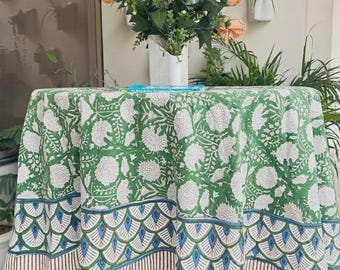 Boho Handblock Tischdecke, Tischdecke aus 100% Baumwolle mit Benutzerdefinierten Größen, Blumendruck Tischdecke für die Esstischdekoration im Bauernhaus