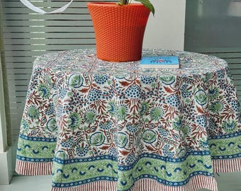 Boho Vintage Block Print Tischdecke, 100% Baumwolle Tischdecke, Floral Boho Esstisch Dekor, handgemachtes Tischplattendekor-Set