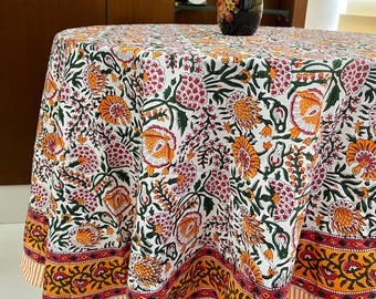 Weiß Mit Grüner Blumentischdecke, Indischer Handblock Gedruckt 6-Sitzer Rechteck Tischdecke, Ahornblüten Tischdecke Runde Tischdecke