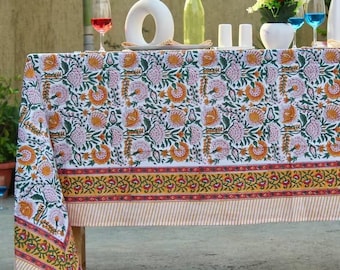 Boho handgemachte Vintage Baumwolltischdecke, quadratische runde oder rechteckige Tischdecke, indische Block gedruckte Baumwollblumentischdecke, speisendes Dekor