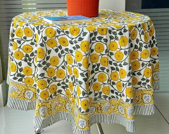 100% Baumwolle Tischdecke für 4-Sitzer Esszimmer Tischdecke Boho Block Print Tischdecke mit Läufer/Serviette/Tischsets Handgemachte Blumen Tischdecke