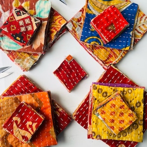 Vintage Kantha Bündel Indischer SARI Stoff Quadrate Quilting Kantha Patches Scraps Junk Journals Vorgeschnittene Scraps boho fabric