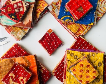 Vintage Kantha Bündel Indischer SARI Stoff Quadrate Quilting Kantha Patches Scraps Junk Journals Vorgeschnittene Scraps boho fabric