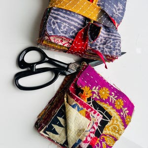 Boho Squares 50 Pc Of kantha fabric squares (6.5&quot; x 6.5&quot;) SARI SQUARES Fabric Square pack- Quilting squares-Kantha Quilts- Scraps