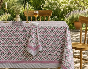 Tischdecke aus Baumwolle mit Handblockdruck im Boho-Landhausstil, große rechteckige Tischdecke für Heimdekoration, Geschenkidee