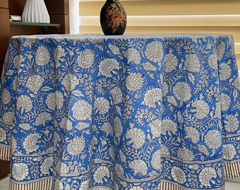 Boho Vintage Baumwolle Print Tischdecke Set | Waschbar & Langlebig Handgemachte Tischdecke | Kreis/ Quadrat/ Rechteck | Benutzerdefinierte Größe verfügbar.