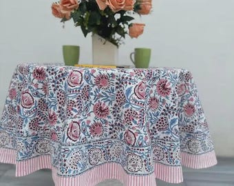 Weiß Rosa Tischdecke Handgefertigte Block Print Tischdecke 6-Sitzer Esstisch Top Decor Set Mit Serviette