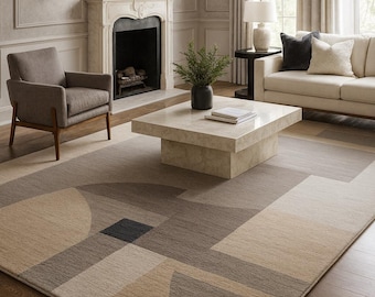 Modern Geometric Beige Rug – Neutral Living Room Carpet (5x8 ft)
