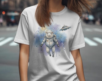 Camiseta de oveja espacial, camiseta de cordero astronauta, camiseta de animal lindo en el espacio, camiseta divertida del espacio exterior, oveja ovni, envío gratuito para este artículo