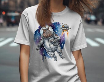 Camiseta de astronauta hipopótamo, espacio exterior, arte animal lindo, diseño divertido, regalo único, entrega gratuita en este artículo.