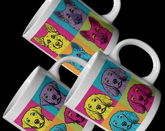 Taza de pastor alemán con retratos coloridos de perros, taza de cerámica para café
