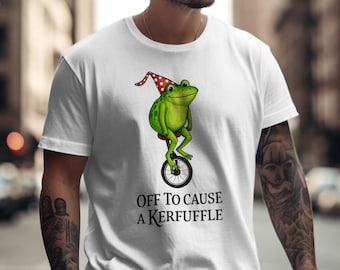 Camiseta de rana en monociclo, camiseta divertida de lío, camiseta de sapo travieso, ranita con sombrero de fiesta, envío gratuito incluido