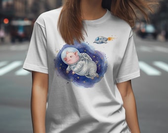 Camiseta de Cerdito Espacial, Camiseta de Cerdito Astronauta, Camiseta de Animal Adorable, Regalo Espacial Divertido, Diseño de Cerdito Galaxia, Envío Gratis