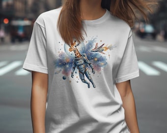 Camiseta de astronauta jirafa, camiseta de jirafa espacial, camiseta de animal lindo, espacio exterior, camiseta para niños, regalo divertido de jirafa, envío gratuito en este artículo.