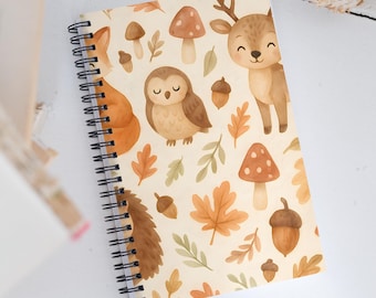 Woodland Animal Autumn Notebook – Fox, Owl, Hedgehog Dotted Journal