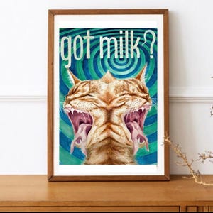 quirky watercolor art print- 2 headed cat