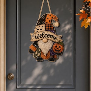 Halloween-välkomstdörrhängare till tomte, lapptäcksdekor till tomte på ytterdörren, höstskylt med pumpalykta och spöke, bondgårdsdekor till Halloween-verandan