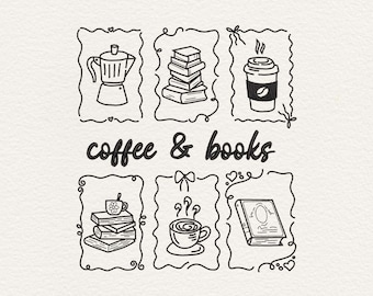 Coffee and Books Embroidery Design, Book Lover Embroidery File, Coffee Cup Embroidery Pattern, Reading Embroidery Machine File