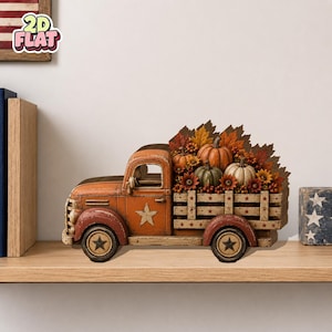 Décoration de camion citrouille d'automne, enseigne rustique en bois de ferme d'automne, gardienne d'étagère de camion de récolte, décoration de Thanksgiving, camion citrouille