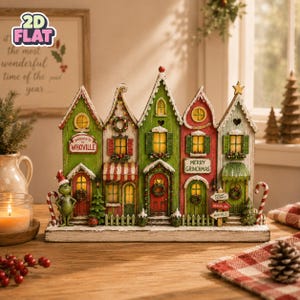Whoville Christmas Village Decor, Grinchmas Wooden Block Shelf Sitter, Christmas Gift, Grinc Wooden Block