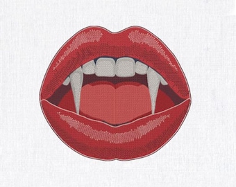 Vampire Lips Embroidery File - Instant Download - Halloween Art For Clothing Decoration - Monster Pattern For Patches - Design For Face Mask