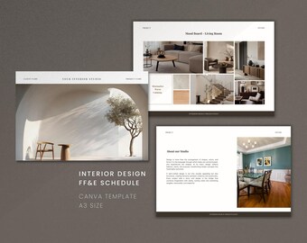 Interior Design FF&E Template | FFE Schedule | Interior Design Mood Board Template | Furniture, Fixture and Finishes Schedule Canva Template
