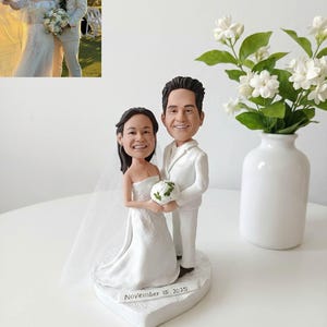 Personalized Wedding Cake Topper Figurines, Handmade Clay Couple Sculpture