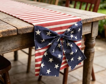 Americana Star & Stripe Table Runner, Premium Printed Polyester Tablecloth, American Independence Day Home Table Ornament