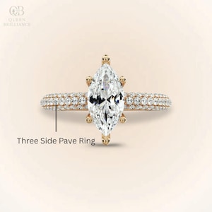 3CT Marquise Engagement Ring Marquise Cut Moissanite Diamond Ring Three Side Pave Bridal Wedding Ring Marquise Solitaire Ring 14K Gold Ring