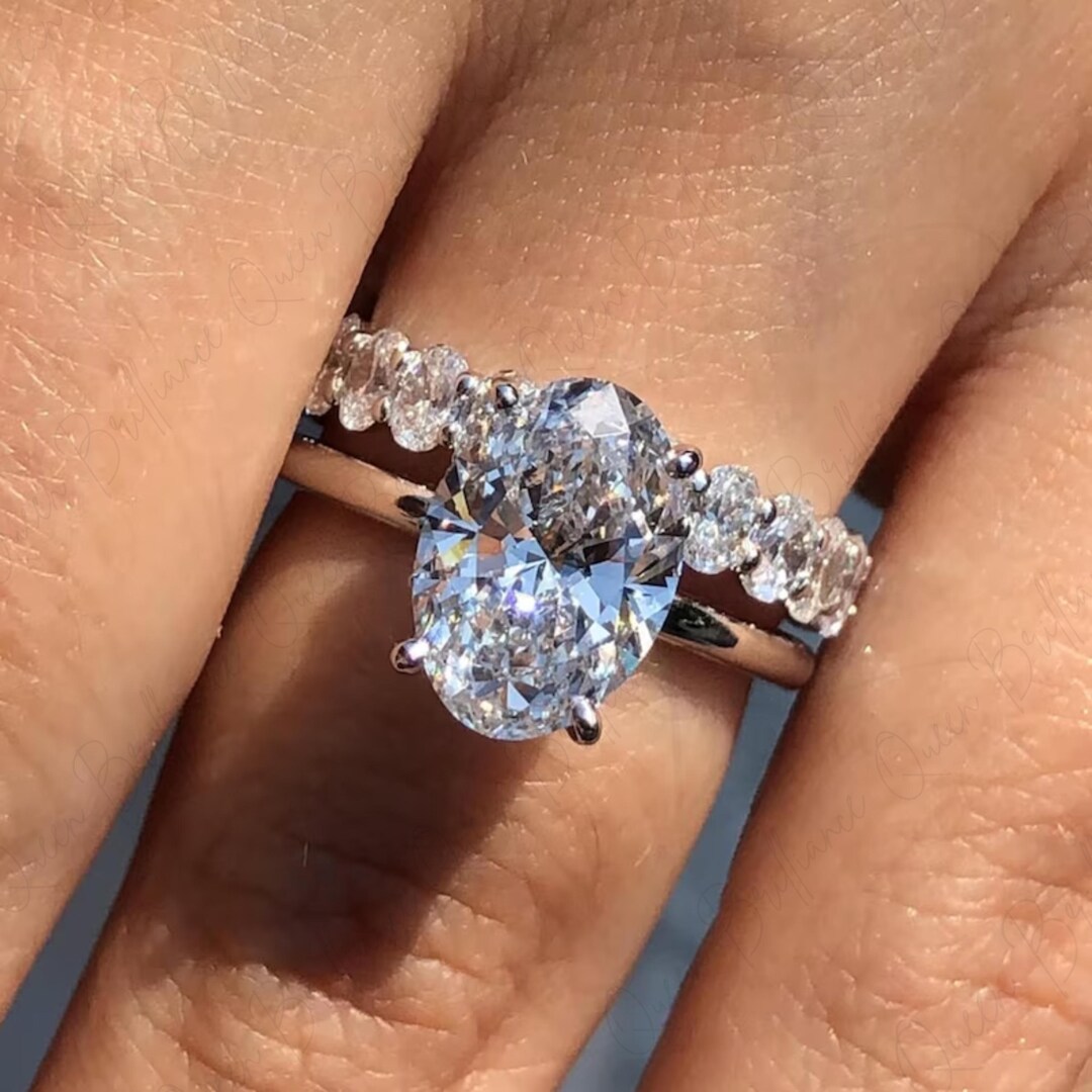 Oval Cut Moissanite Wedding Ring Set, 14K Solid Gold Bridal Ring Set ...