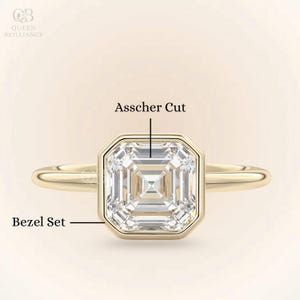 Bezel Set 3 CT Asscher Cut Moissanite Diamond Engagement Ring 14K Solid Gold Solitaire Wedding Ring Asscher Solitaire Ring Handmade Gifts