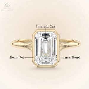 3 CT Emerald Cut Moissanite Engagement Ring / Bezel Set  Emerald Diamond Ring / Solitaire 14K Gold Wedding Ring / Anniversary Gift For Her