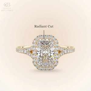 3 CT Radiant Cut Moissanite Engagement Ring 14K Gold Halo Wedding Ring Pave Set Side Stone Ring Cathedral Set Radiant Diamond Ring For Women