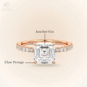 2 CT Asscher Cut Moissanite Engagement Ring Half Eternity Ring 14K Gold Wedding Ring For Women Tulip Set Anniversary Ring Solitaire Ring