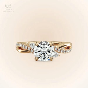 Round Cut Moissanite Diamond Ring 14K Gold Engagement Ring Crossover Twisted Band Anniversary Ring Gifts Handmade Jewellery Diamond Ring
