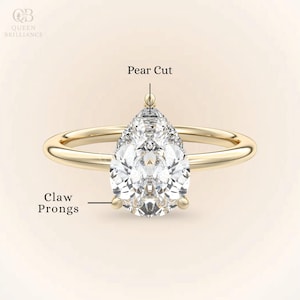 Pear Shaped Moissanite Engagement Ring Hidden Halo Pear Diamond Ring Pear Solitaire Ring 10K Gold Wedding Ring  Birthday Gift For Women
