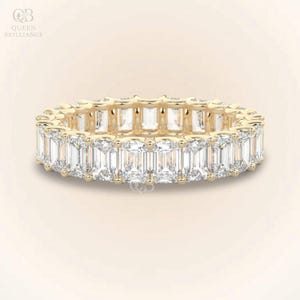 Full Eternity Wedding Band For Women, Emerald Moissanite 14K Solid Yellow Gold Matching Band, Stacking Gold Band Proposal Band, Gift For Mom