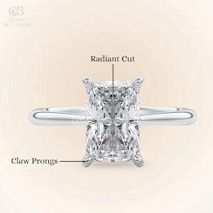 Anillo de compromiso solitario con halo oculto de diamante moissanita de talla radiante de 2 quilates engastado en forma de catedral, anillo de oro blanco de 14 k, anillo de diamante radiante.