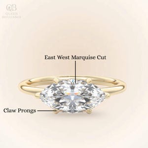 East West Marquise Moissanite Diamond Ring Marquise Engagement Ring 14K Gold Wedding Ring Marquise Solitaire Ring Horizontal Ring For Her
