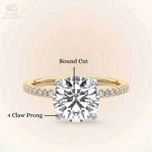 Round cut Moissanite engagement Ring 14K Solid Gold, 3 Carat diamond ring for woman, Dual tone ring with hidden halo, promise ring,