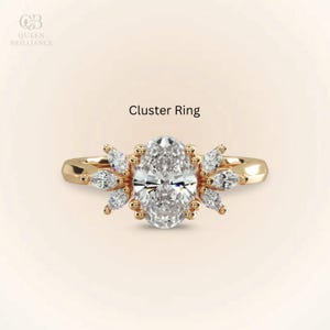 3 CT Oval Cluster Moissanite Engagement Ring 14K Gold Wedding Ring Marquise Accent Dainty Cluster Anniversary Ring For Women