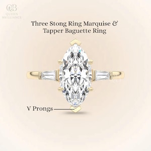 Drei-Stein-Ring Marquise und Tapper Baguette Verlobungsring Marquise Moissanite Diamant Ring 18K Gold Trilogy Ring Versprechensring für Sie