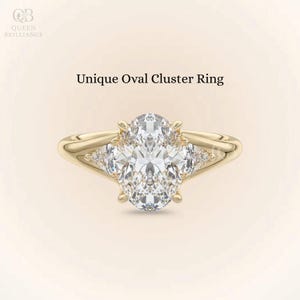 Three Stone Oval Cut Moissanite Engagement Ring Oval Cluster Ring Side Stone Pear Ring 14K Gold Ring Wedding Anniversary Ring For Her