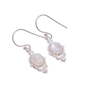 Dainty Rainbow Moonstone Drop Earrings: Sterling Silver Gemstone Jewelry