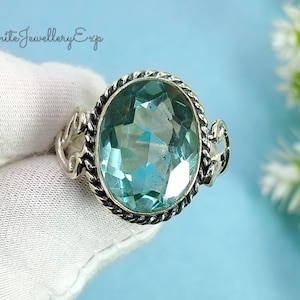 Aquamarine Ring, Silver Band Ring, 925 Sterling Silver, Gemstone Ring, Promised Ring, Popular Ring, Handmade Ring, Women Ring, Gift For Her