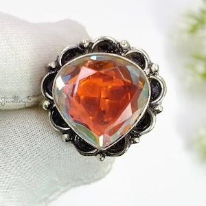 Heart Mystic Topaz Ring: Sterling Silver Rainbow Fire Jewelry