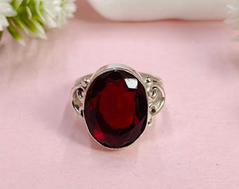 Dainty Garnet Ring: 925 Sterling Silver January Birthstone